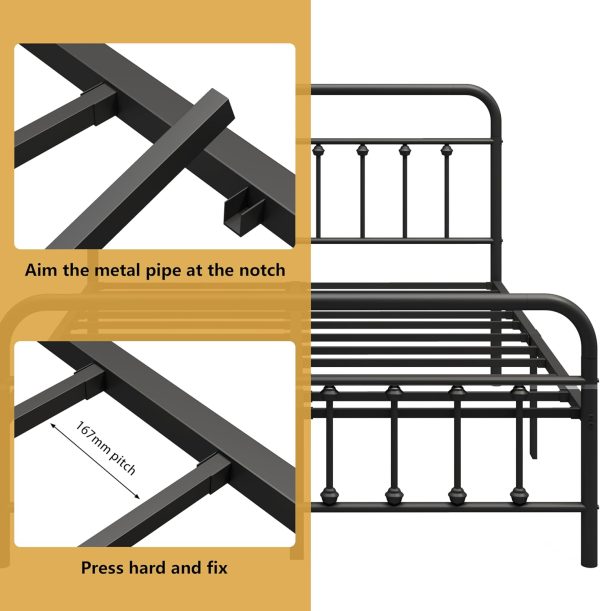 CT0425818JS_4 Vengarus Full Metal Bed Frame with Victorian Headboard & Footboard, Black | 14" Full Metal Platform Frame, Heavy Duty Steel Slat Support, Noise Free, No Box Spring Needed, Easy Disassembly & Transport