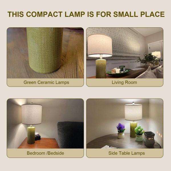 20.25" Small Single Table Lamp for Bedroom Modern Ceramic Nightstand Lamp | Farmhouse Bedside Lamp Boho Living Room End Side Table Lamp, Sage Green, Mid Century Modern Nursery Lamps for Night Stands