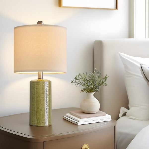 20.25" Small Single Table Lamp for Bedroom Modern Ceramic Nightstand Lamp | Farmhouse Bedside Lamp Boho Living Room End Side Table Lamp, Sage Green, Mid Century Modern Nursery Lamps for Night Stands