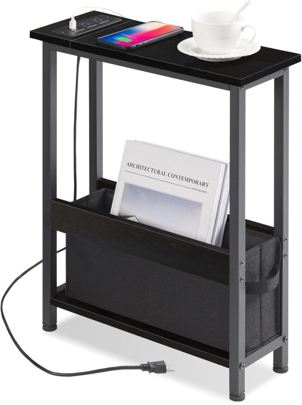 CT0426030-1JS_1 BAMGROW Slim Charging End Table with Storage - for Small Spaces and Bedroom (Black)