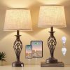 CT0426091JS_1 Table Lamp for Bedroom Set of 2 with USB C+A Ports - Modern Brown Bedside Lamps with Spiral Cage Base Fabric Shade - Nightstand Lamp for Living Room Reading Bed Side End Table 2 LED Bulbs Included
