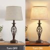 CT0426091JS_2 Table Lamp for Bedroom Set of 2 with USB C+A Ports - Modern Brown Bedside Lamps with Spiral Cage Base Fabric Shade - Nightstand Lamp for Living Room Reading Bed Side End Table 2 LED Bulbs Included