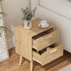 Masupu Rattan Night Stand,Modern nightstand Boho Bedside Table with 2 Drawer,Small End Side Table for Bedroom,Living Room,Office,Natural