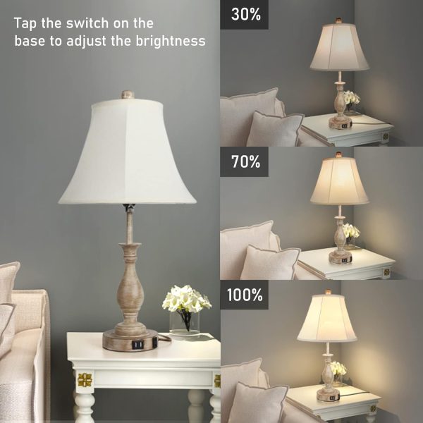 CT0426140JS_2 LALISU Farmhouse Table Lamp Touch Control 3-Way Dimmable Table Lamp, Modern Nightstand Lamp with 2 USB Port Bedside Desk Lamp with Fabric Shade for Living Room Bedroom Hotel (Pack 1-Beige Shade)