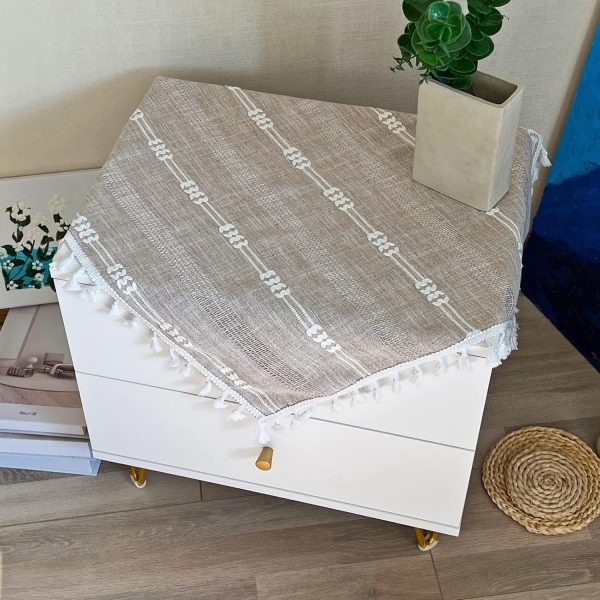 Farmhouse Square Small Bedside Tablecloth 24 x 24 Inch Light Coffee | Washable Wrinkle Resistant Table Cover for Dining Room Tabletop Decoration
