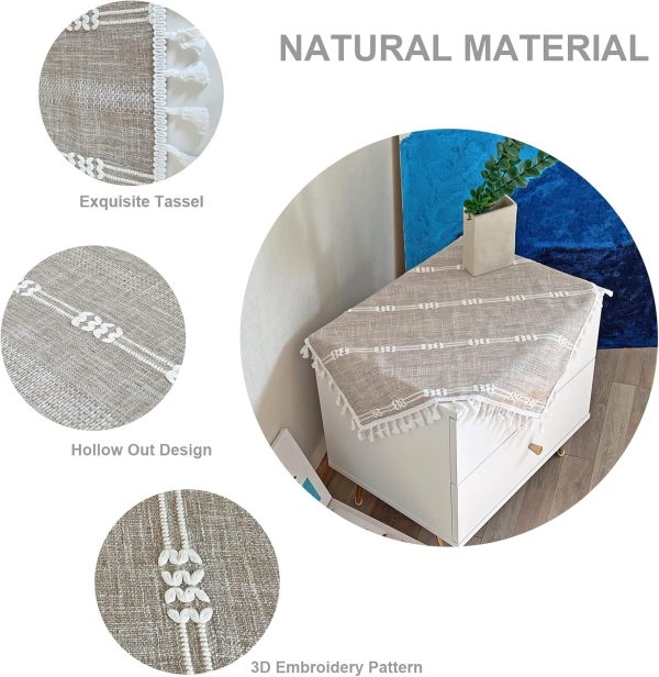Farmhouse Square Small Bedside Tablecloth 24 x 24 Inch Light Coffee | Washable Wrinkle Resistant Table Cover for Dining Room Tabletop Decoration