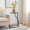 Linon Dabelle Black Capiz Round Side Table with Black Metal Base
