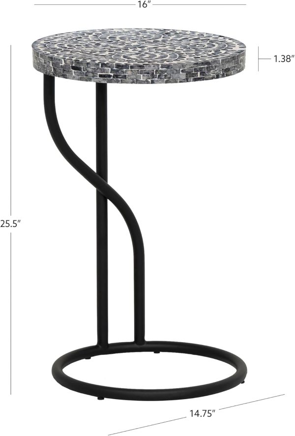 Linon Dabelle Black Capiz Round Side Table with Black Metal Base