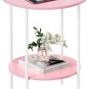 Side Table,Round End Table with 2 Storage Shelves| Compact Side Tables for Living Room, Couch, Gym, Office & Bedroom | Narrow Accent Table as Space-Saving Small Bedside Table 18x18x22in(Pink)