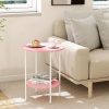 Side Table,Round End Table with 2 Storage Shelves| Compact Side Tables for Living Room, Couch, Gym, Office & Bedroom | Narrow Accent Table as Space-Saving Small Bedside Table 18x18x22in(Pink)
