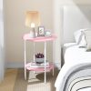Side Table,Round End Table with 2 Storage Shelves| Compact Side Tables for Living Room, Couch, Gym, Office & Bedroom | Narrow Accent Table as Space-Saving Small Bedside Table 18x18x22in(Pink)