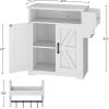 YATINEY Coffee Bar Cabinet, Kitchen Island with Storage, Farmhouse Sideboard Buffet Cabinet with Dual-Purpose Floating Shelf and Hooks, for Kitchen, Restaurant, Living Room, White KF22WT