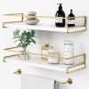CT0426660JS_1 Forbena Floating Bathroom Shelves Wall Mounted, Aesthetic White and Gold Shelves for Bathroom Accessories, Modern Bathroom Organizer with Tower Bar for Wall Decor Storage Small Spaces, Set of 2
