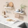 CT0426660JS_2 Forbena Floating Bathroom Shelves Wall Mounted, Aesthetic White and Gold Shelves for Bathroom Accessories, Modern Bathroom Organizer with Tower Bar for Wall Decor Storage Small Spaces, Set of 2