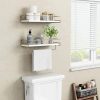 CT0426660JS_4 Forbena Floating Bathroom Shelves Wall Mounted, Aesthetic White and Gold Shelves for Bathroom Accessories, Modern Bathroom Organizer with Tower Bar for Wall Decor Storage Small Spaces, Set of 2