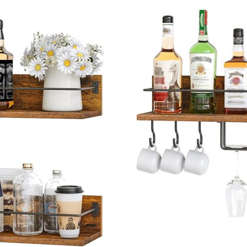 HOOBRO Wall Mounted Wine Rack 3 Pack, Wine Shelf Hanging Wall Shelves