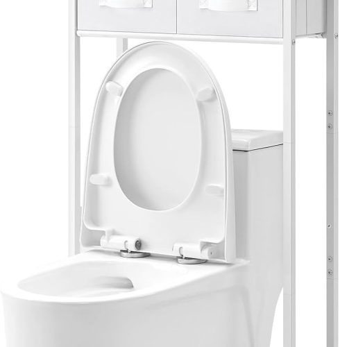 CT0426717JS_1 MOHOPE 2-Tier Over The Toilet Storage with 2 Fabric Drawers, Freestanding Above The Toilet Storage Cabinet, Space Saver Metal Over Toilet Bathroom Organizer Shelf for Small Space, White