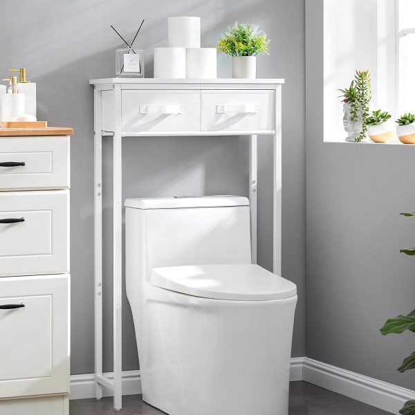 CT0426717JS_2 MOHOPE 2-Tier Over The Toilet Storage with 2 Fabric Drawers, Freestanding Above The Toilet Storage Cabinet, Space Saver Metal Over Toilet Bathroom Organizer Shelf for Small Space, White