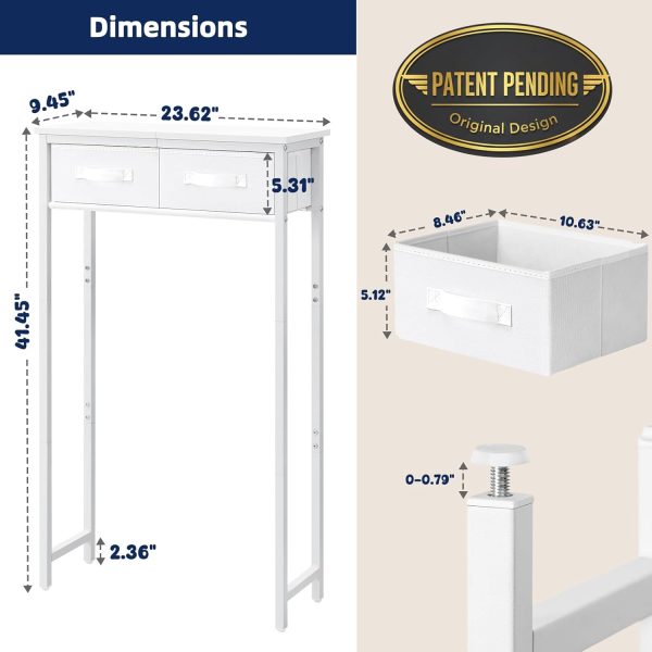 CT0426717JS_3 MOHOPE 2-Tier Over The Toilet Storage with 2 Fabric Drawers, Freestanding Above The Toilet Storage Cabinet, Space Saver Metal Over Toilet Bathroom Organizer Shelf for Small Space, White