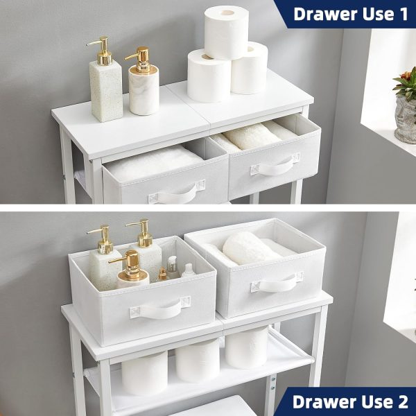 CT0426717JS_4 MOHOPE 2-Tier Over The Toilet Storage with 2 Fabric Drawers, Freestanding Above The Toilet Storage Cabinet, Space Saver Metal Over Toilet Bathroom Organizer Shelf for Small Space, White