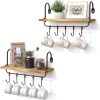 CT0426795JS_1 Olakee Floating Wall Shelves for Kitchen Bathroom Coffee Nook with 10 Adjustable Hooks for Coffee Mugs, Coffee Bar Organizer and Decor, Rustic Storage Shelves Set of 2