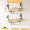 CT0426795JS_3 Olakee Floating Wall Shelves for Kitchen Bathroom Coffee Nook with 10 Adjustable Hooks for Coffee Mugs, Coffee Bar Organizer and Decor, Rustic Storage Shelves Set of 2