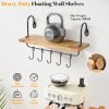 CT0426795JS_4 Olakee Floating Wall Shelves for Kitchen Bathroom Coffee Nook with 10 Adjustable Hooks for Coffee Mugs, Coffee Bar Organizer and Decor, Rustic Storage Shelves Set of 2