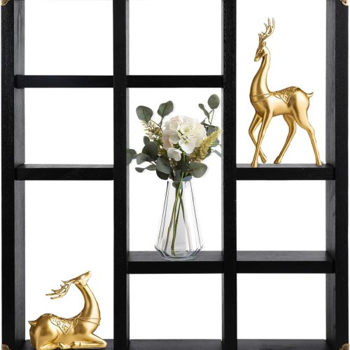 17.7x15.7-Inch Shadow Box Shelf 9-Slot Rustic Floating Shelves Larger Wall Mounted Lightweight Solid Wood Display Freestanding Farmhouse Shelf (9C-Classic Black)