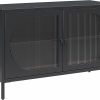 Luna Wide 2 Door Accent Cabinet with Fluted Glass, Black