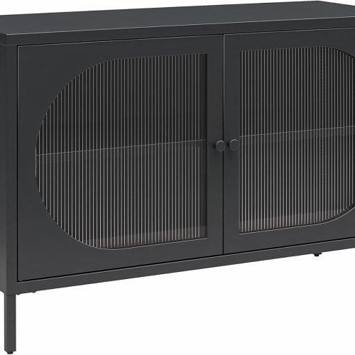 Luna Wide 2 Door Accent Cabinet with Fluted Glass, Black