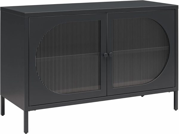Luna Wide 2 Door Accent Cabinet with Fluted Glass, Black