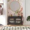 Luna Wide 2 Door Accent Cabinet with Fluted Glass, Black