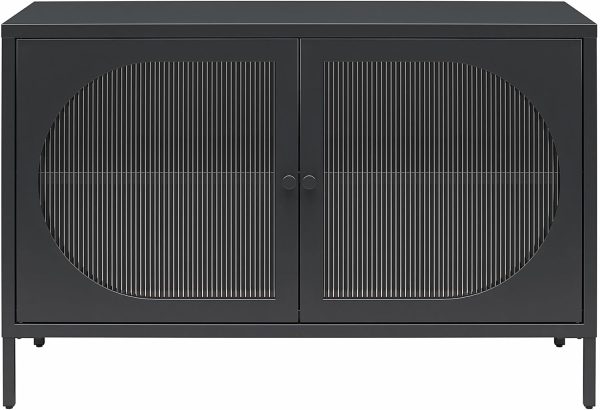 Luna Wide 2 Door Accent Cabinet with Fluted Glass, Black