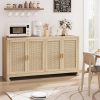CT0426859JS_2 GarveeHome 60 in Farmhouse Rattan Buffet Cabinet - 4-Door Woven Storage Sideboard with Adjustable Shelves, Kitchen Console Table for Dining Room & Living Room Entryway (Oak Brown)
