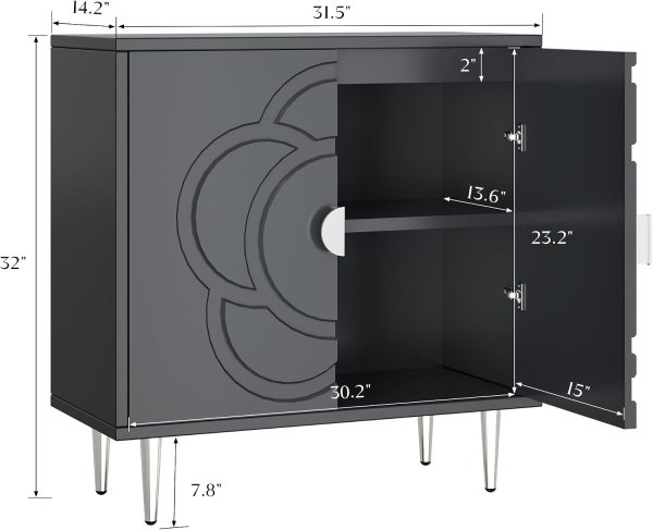 Storage Cabinet, Modern Cabinet with Decorative Flower Pattern Doors, Accent Sideboard Buffet Cabinet for Hallway, Living Room, Kitchen (1, Grey)