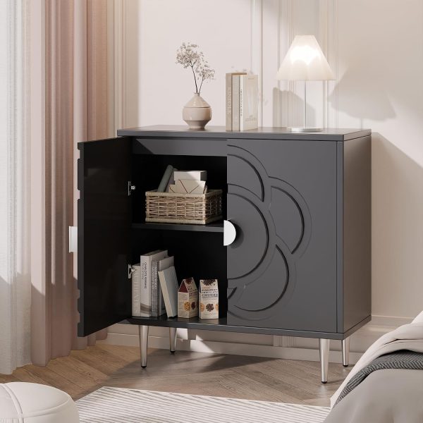 Storage Cabinet, Modern Cabinet with Decorative Flower Pattern Doors, Accent Sideboard Buffet Cabinet for Hallway, Living Room, Kitchen (1, Grey)