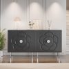 Storage Cabinet, Modern Cabinet with Decorative Flower Pattern Doors, Accent Sideboard Buffet Cabinet for Hallway, Living Room, Kitchen (1, Grey)