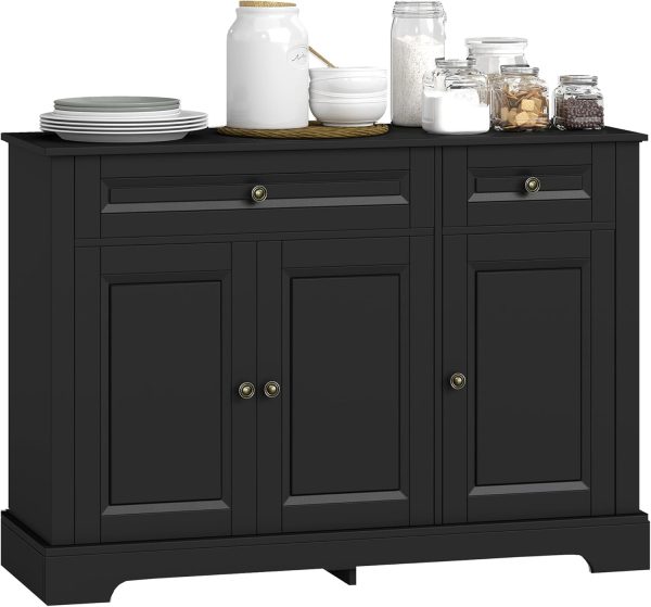 CT0427262JS_1 HOMCOM Sideboard Buffet Cabinet with Storage, 2 Drawers, for Kitchen, Black | Modern Buffet Cabinet, Coffee Bar Station, Adjustable Shelves, Entryway