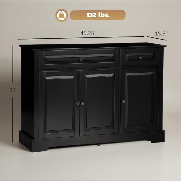 CT0427262JS_3 HOMCOM Sideboard Buffet Cabinet with Storage, 2 Drawers, for Kitchen, Black | Modern Buffet Cabinet, Coffee Bar Station, Adjustable Shelves, Entryway