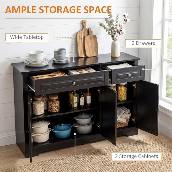 CT0427262JS_4 HOMCOM Sideboard Buffet Cabinet with Storage, 2 Drawers, for Kitchen, Black | Modern Buffet Cabinet, Coffee Bar Station, Adjustable Shelves, Entryway