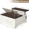 Hlivelood 40” Large Farmhouse Lift Top Coffee Table with Power Outlets and Large Hidden Storage, Square Wood Living Room Tables, Multi-Function Lift Wooden Barn Door Center Table, Rustic White