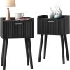 CT0428235JS_1 LAATOOREE Nightstand Set of 2, Small Bed Side Table with Fluted Door, End Table with Solid Wood Legs, Mid-Century Bedside Table for Bedroom Small Space