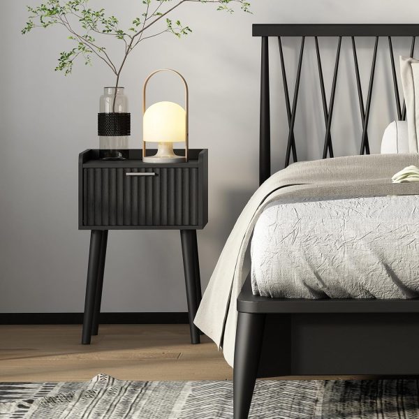 CT0428235JS_2 LAATOOREE Nightstand Set of 2, Small Bed Side Table with Fluted Door, End Table with Solid Wood Legs, Mid-Century Bedside Table for Bedroom Small Space
