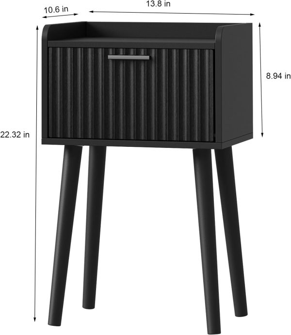 CT0428235JS_3 LAATOOREE Nightstand Set of 2, Small Bed Side Table with Fluted Door, End Table with Solid Wood Legs, Mid-Century Bedside Table for Bedroom Small Space