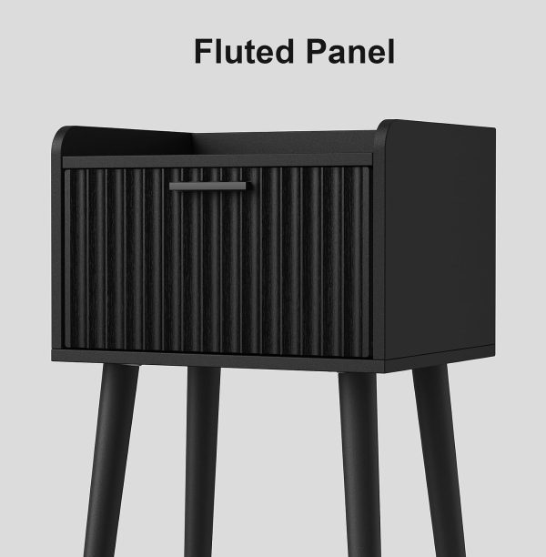 CT0428235JS_4 LAATOOREE Nightstand Set of 2, Small Bed Side Table with Fluted Door, End Table with Solid Wood Legs, Mid-Century Bedside Table for Bedroom Small Space