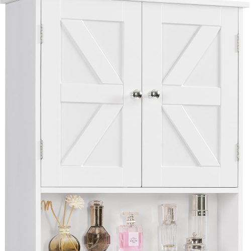CT0428542JS_1 TEENFON Bathroom Wall Cabinet, Bathroom Cabinet with Barn Doors & Adjustable Shelf, Over The Toilet Storage Cabinet, Medicine Cabinet, White UNGGX001WV1