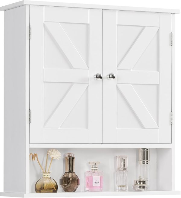 CT0428542JS_1 TEENFON Bathroom Wall Cabinet, Bathroom Cabinet with Barn Doors & Adjustable Shelf, Over The Toilet Storage Cabinet, Medicine Cabinet, White UNGGX001WV1