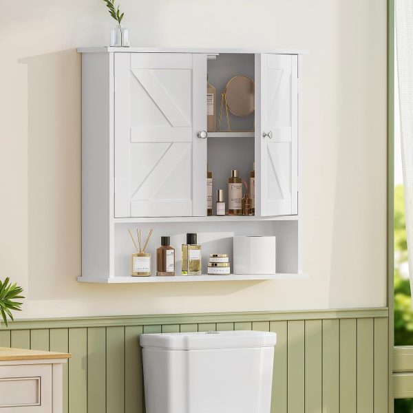CT0428542JS_2 TEENFON Bathroom Wall Cabinet, Bathroom Cabinet with Barn Doors & Adjustable Shelf, Over The Toilet Storage Cabinet, Medicine Cabinet, White UNGGX001WV1