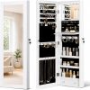 Over the Door Jewelry Organizer, Wall Mounted Jewelry Cabinet, Hanging Mirror with Storage Box, Wall/Door Mounted Full Length Mirror with LED