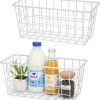 CT0428670JS_1 2 Set LeleCAT Hanging Wall Basket Organizer Over the Cabinet Door Adhesive Wire Baskets for Organizing Kitchen Food Pantry Bathroom Shelf Storage No Drilling Wall Mounted,White
